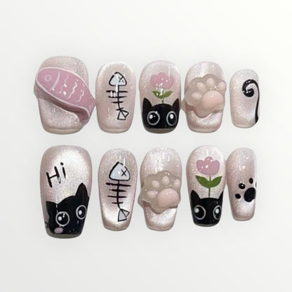 Sweet and Spooky Kitty Press-on Nails