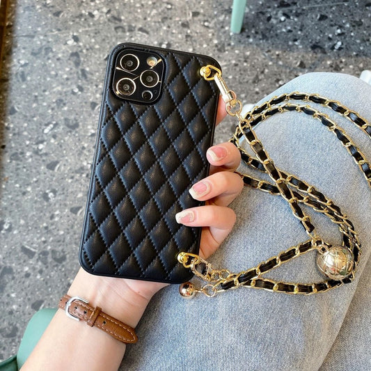 Funda de cuero para teléfono de lujo con diseño de bandolera