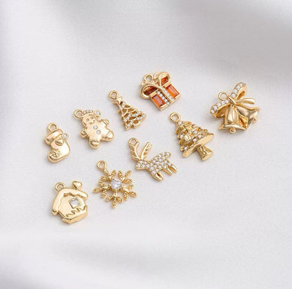 Elegant 14K Gold Christmas Enamel Charms for DIY Jewelry Making