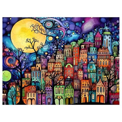 Colorful City Night Wooden Puzzle – Challenging Jigsaw Puzzle for Puzzle Lovers