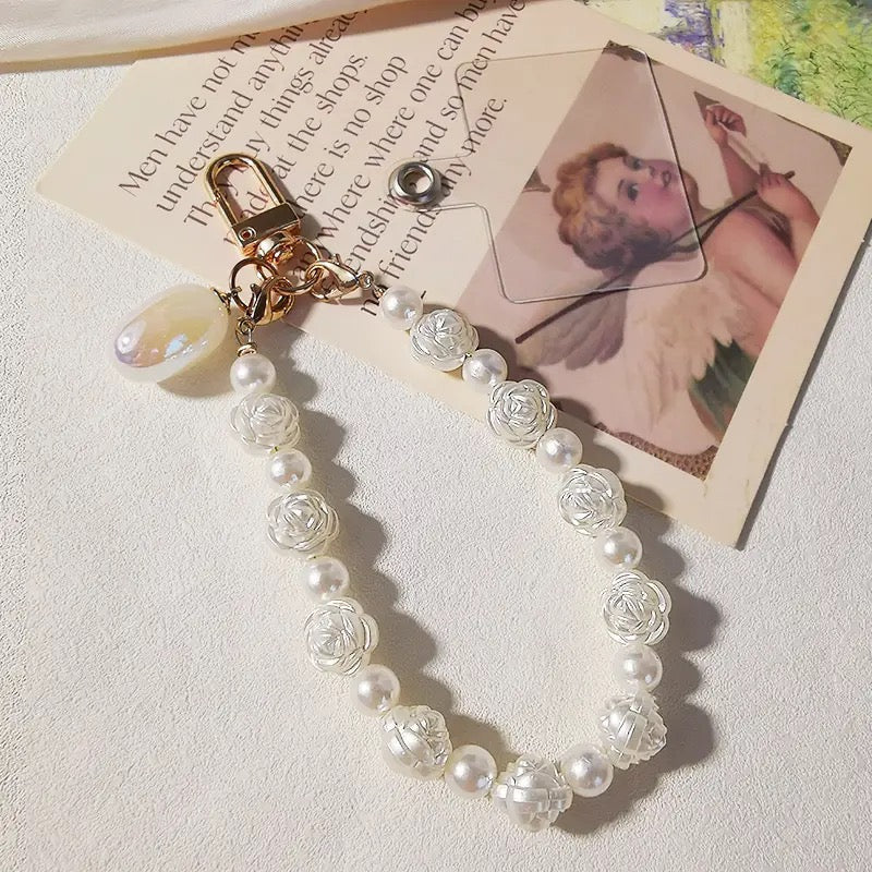 White Rose Pearl Phone Lanyard