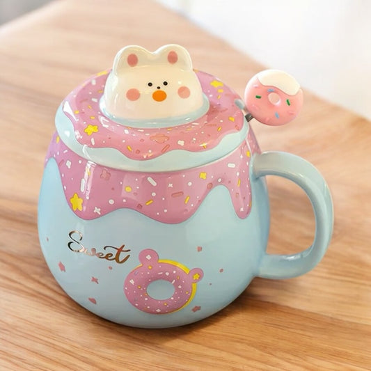 Taza de cerámica con forma de conejito de donuts