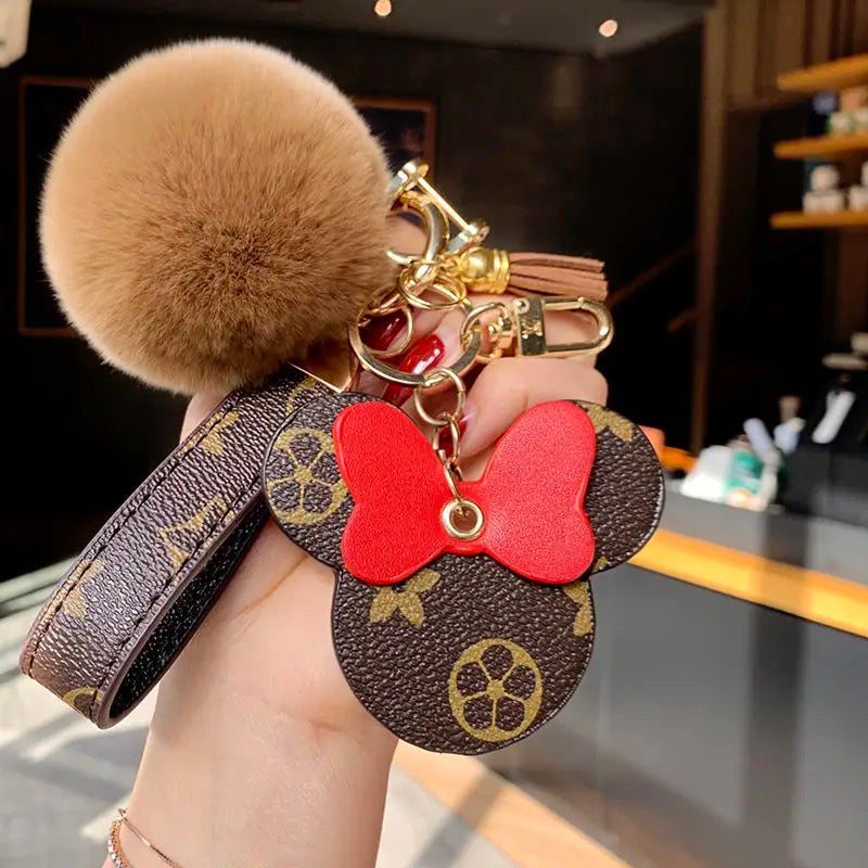 Mickey & Minnie Series Luxurious Pom-Pom Charm Keychain