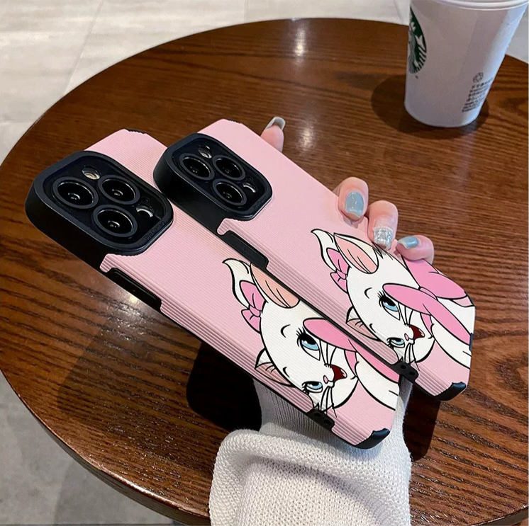 Bonita funda para teléfono con diseño de gato Marie en color rosa