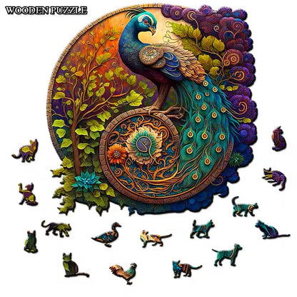 Peacock Wooden Puzzle - Unique Animal-Shaped Jigsaw, Fun Gift for Puzzle Lovers