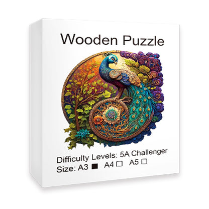 Peacock Wooden Puzzle - Unique Animal-Shaped Jigsaw, Fun Gift for Puzzle Lovers