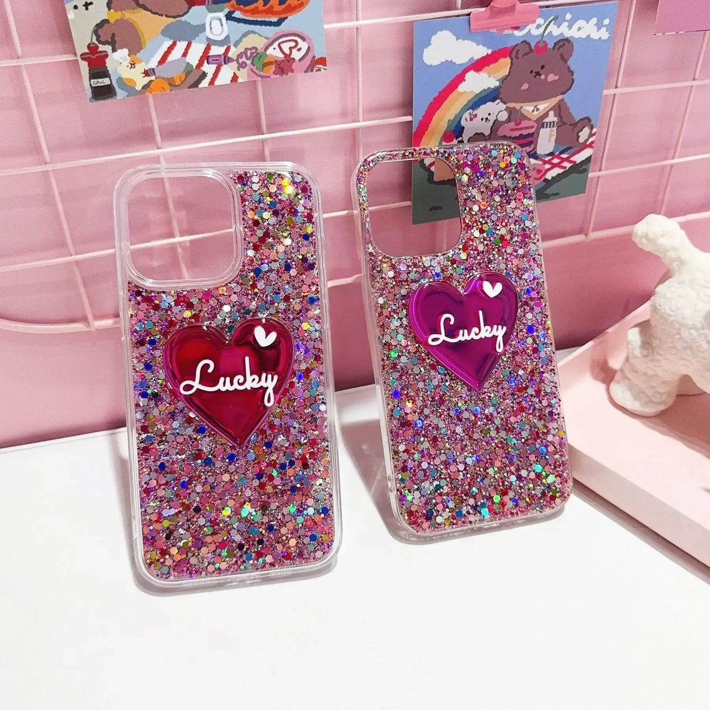 Customized Colourful Glitter Heart Letter Phone Case