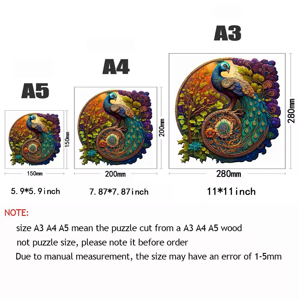 Peacock Wooden Puzzle - Unique Animal-Shaped Jigsaw, Fun Gift for Puzzle Lovers