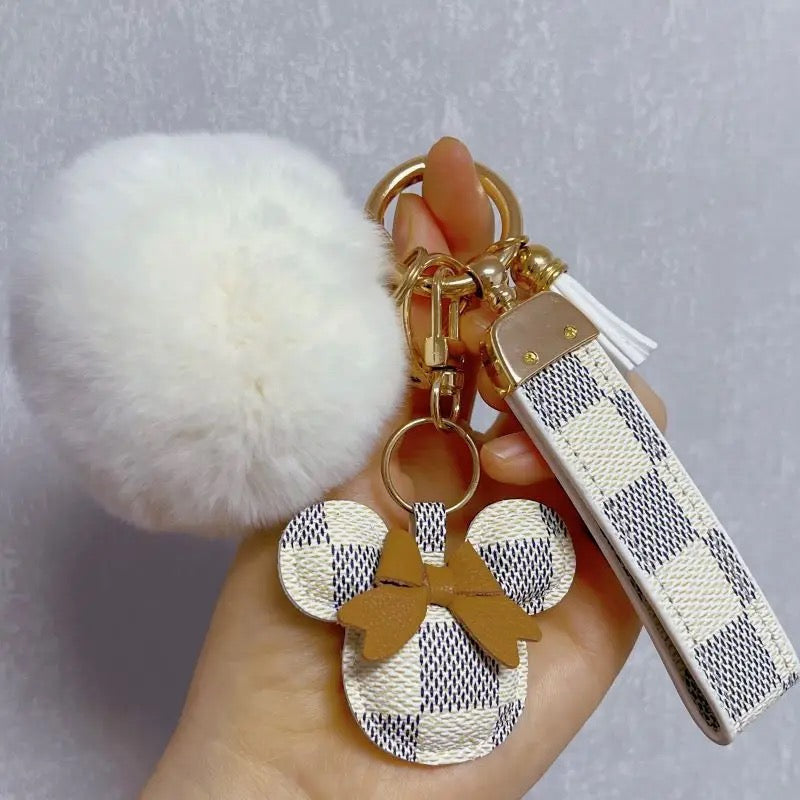 Mickey & Minnie Series Luxurious Pom-Pom Charm Keychain