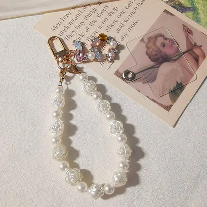 White Rose Pearl Phone Lanyard