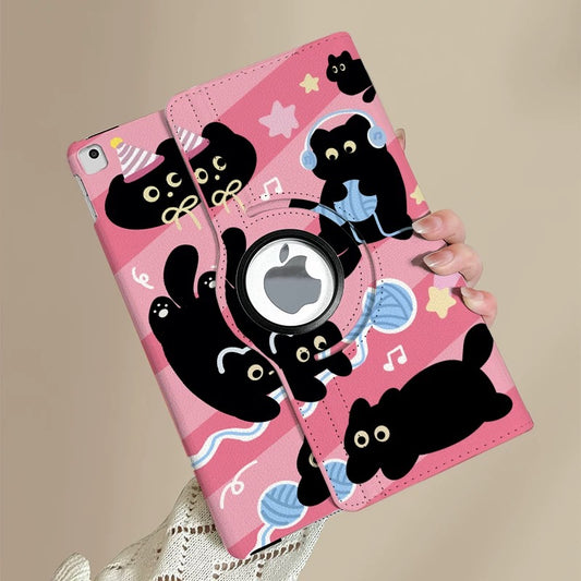 Adorable Black Cat Cartoon iPad Case