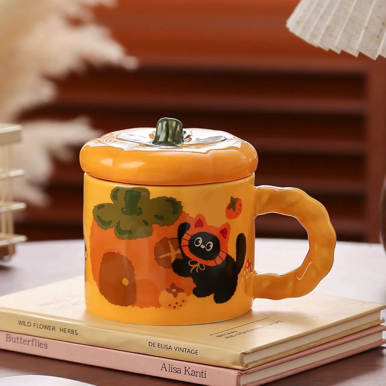 Cozy Cat Pumpkin Ceramic Mug