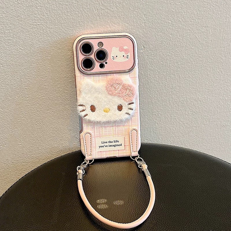 Étui de téléphone en peluche Hello Kitty avec sangle