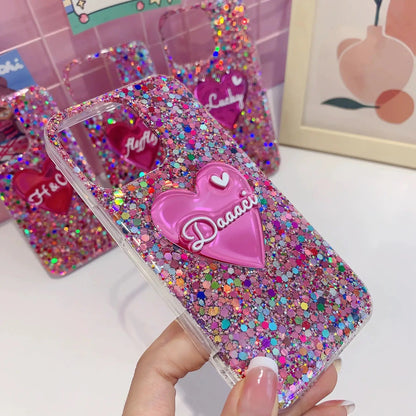 Customized Colourful Glitter Heart Letter Phone Case