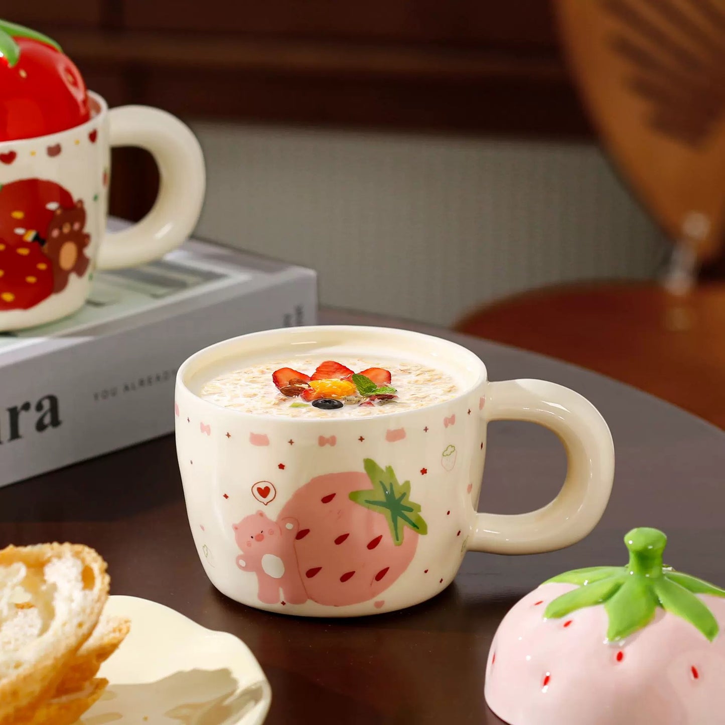 Cute Bear Strawberry Ceramic Mug