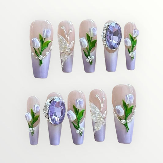 Ongles à coller luxueux en forme de tulipe