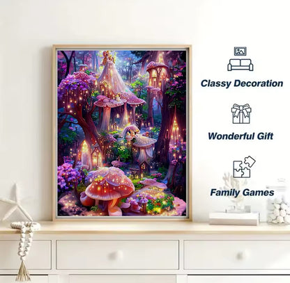 Enchanted Mushroom House Puzzle - Floral Night, Gift for Puzzle Lovers