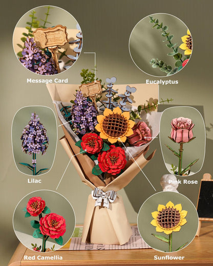 3D Wooden Flower Bouquet Puzzle – DIY Home Decor Gift