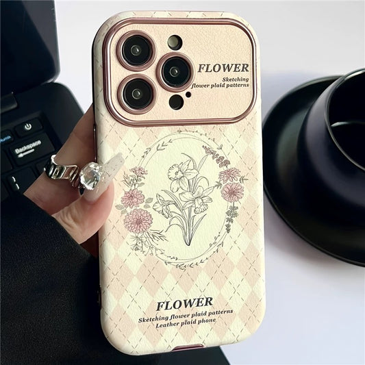 Funda de cuero para teléfono con diseño floral