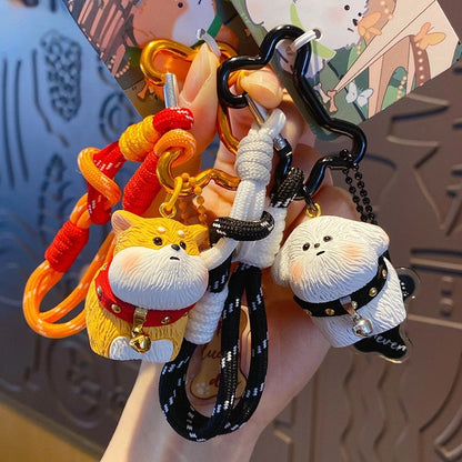 Lucky Dog Keychain – Cute Puppy Charm with Rope Lanyard