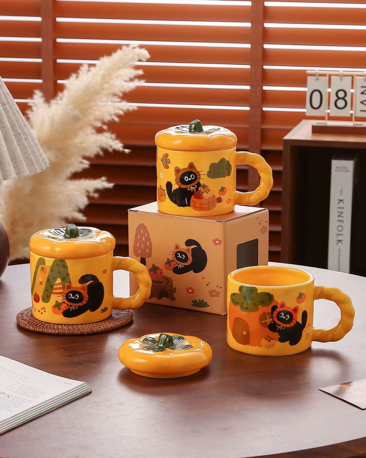 Cozy Cat Pumpkin Ceramic Mug