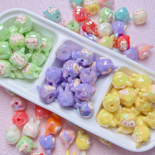 Iridescent Kawaii Animal Beads – Pastel Resin Charms for DIY Jewelry & Crafts