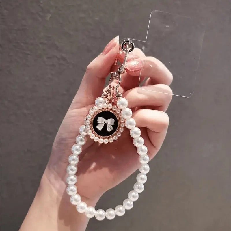 Handmade Beaded Pearl Bow Pendant Phone Lanyard