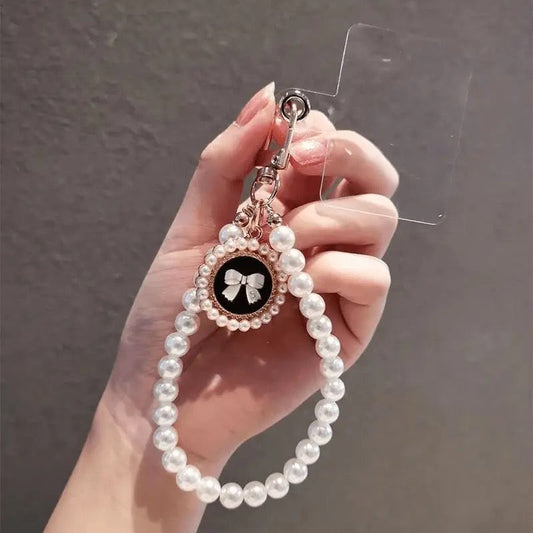 Handmade Beaded Pearl Bow Pendant Phone Lanyard