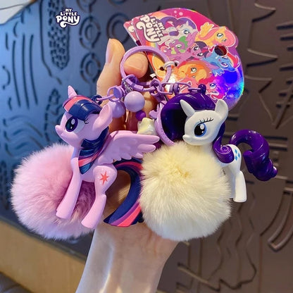 Cute My Little Pony Keychain with Furry Pom