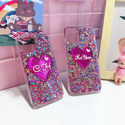 Customized Colourful Glitter Heart Letter Phone Case