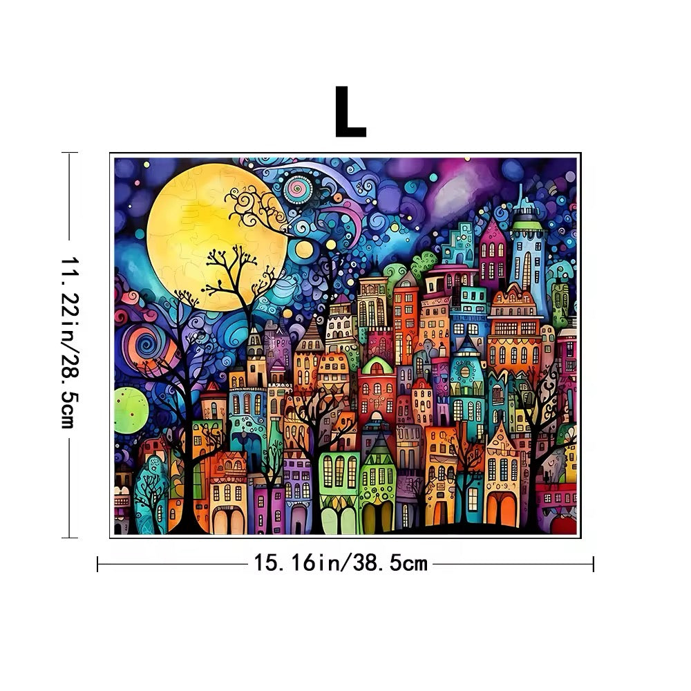 Colorful City Night Wooden Puzzle – Challenging Jigsaw Puzzle for Puzzle Lovers