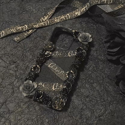 Handmade Luxurious Black Rose Phone Case