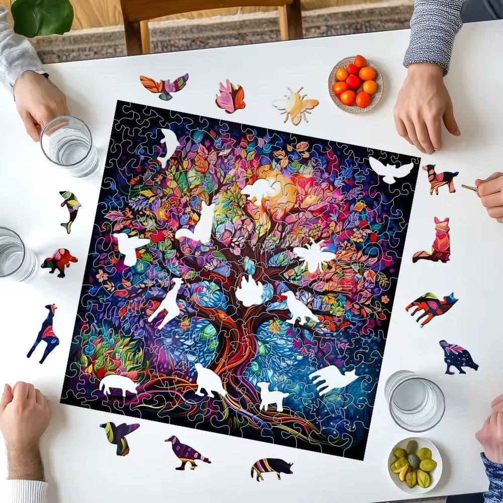 Colorful Tree of Life Wooden Puzzle - Challenging Jigsaw Gift for Puzzle Lovers