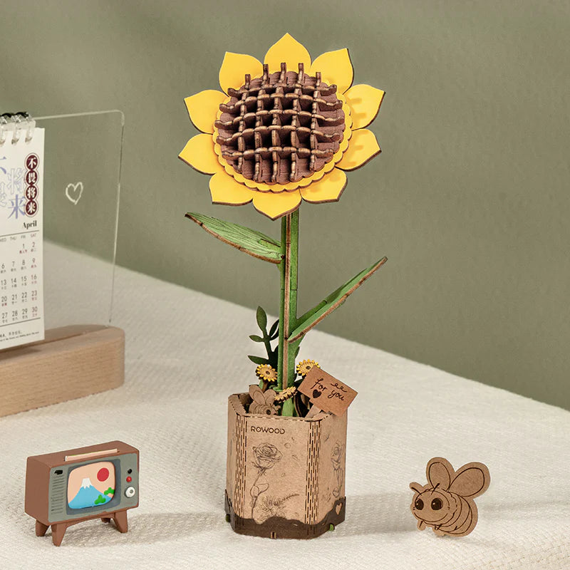 3D Wooden Sunflower Puzzle – DIY Home Decor Gift