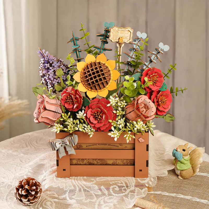 Romantic Wooden Flower Puzzle - Handcrafted 3D Floral Kit