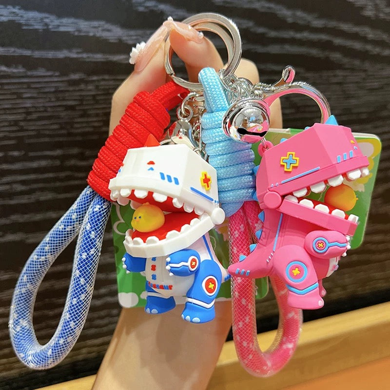 Cute Dinosaur Robot Keychain – Colorful & Fun Keyring Accessory