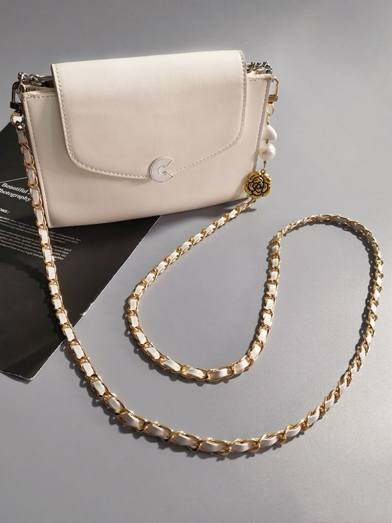 Luxurious Pearl Camellia Leather Crossbody Phone Lanyard