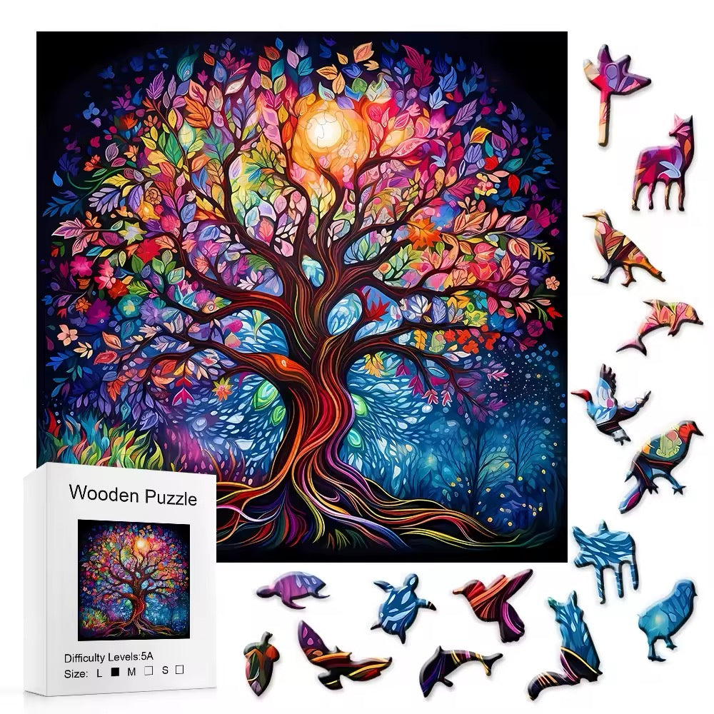 Colorful Tree of Life Wooden Puzzle - Challenging Jigsaw Gift for Puzzle Lovers