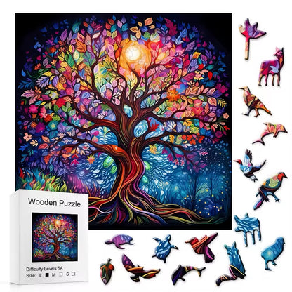 Colorful Tree of Life Wooden Puzzle - Challenging Jigsaw Gift for Puzzle Lovers