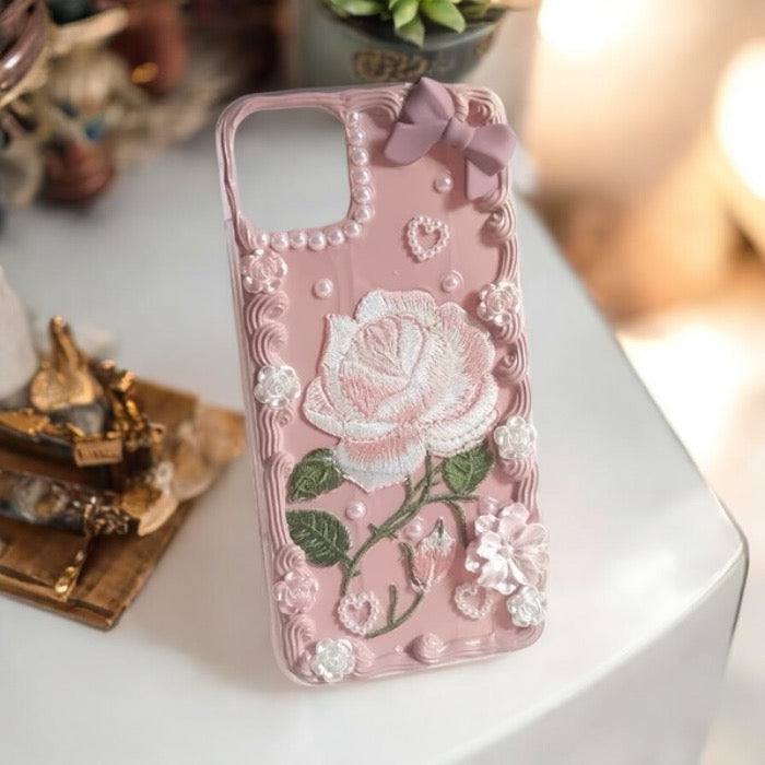 Handmade Vintage Rose Embroidered Phone Case