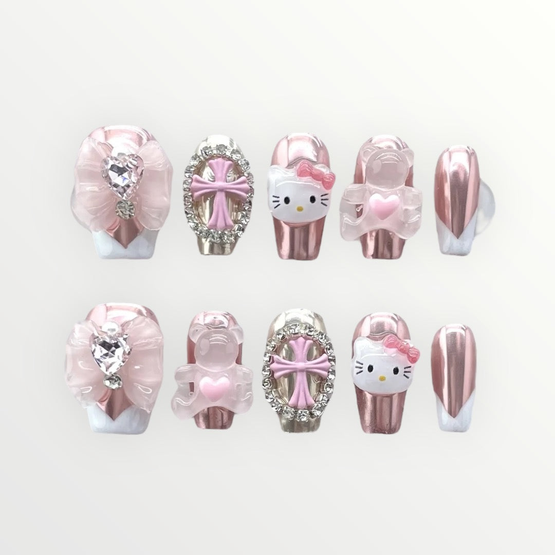 Pink Kitty Press-on Nails