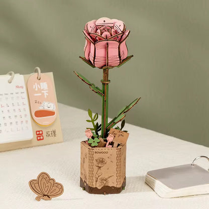 3D Wooden Pink Rose Puzzle – DIY Home Decor Gift