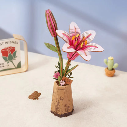 3D Wooden Pink Lily Puzzle – DIY Home Decor Gift