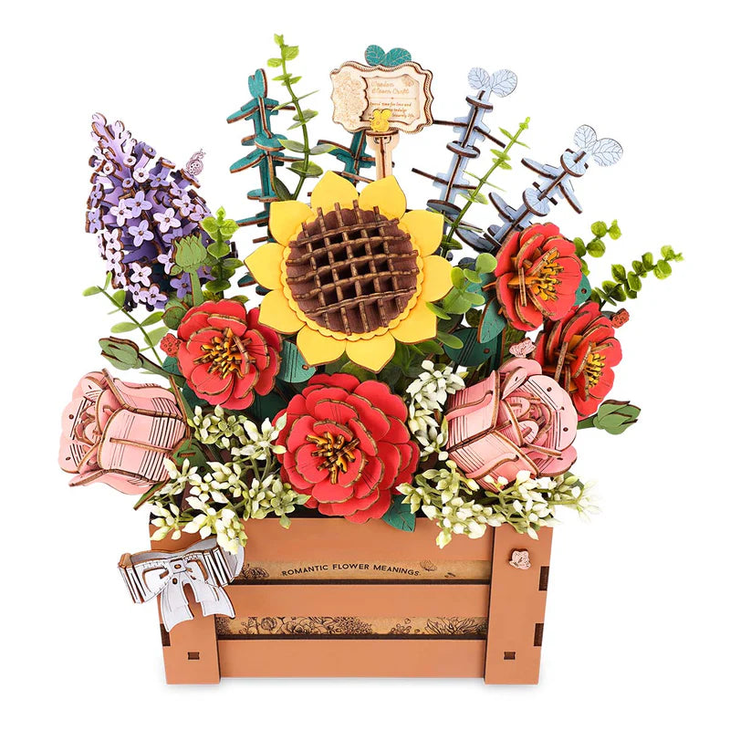 Romantic Wooden Flower Puzzle - Handcrafted 3D Floral Kit