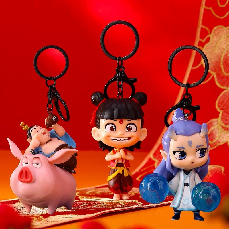 Nezha & Ao Bing Keychain Set – Chinese Mythology Figure Keychains, Cute Anime Bag Charms- Preorder