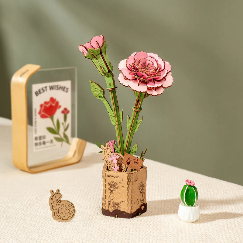 3D Wooden Pink Carnation Puzzle – DIY Home Decor Gift