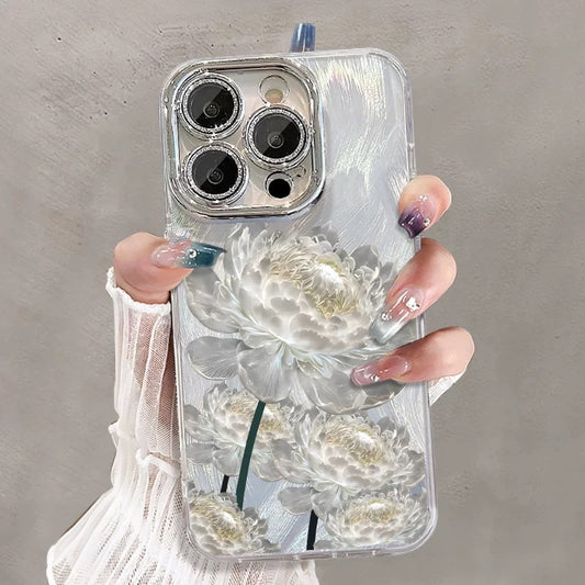 Funda de teléfono de lujo con flores en 3D