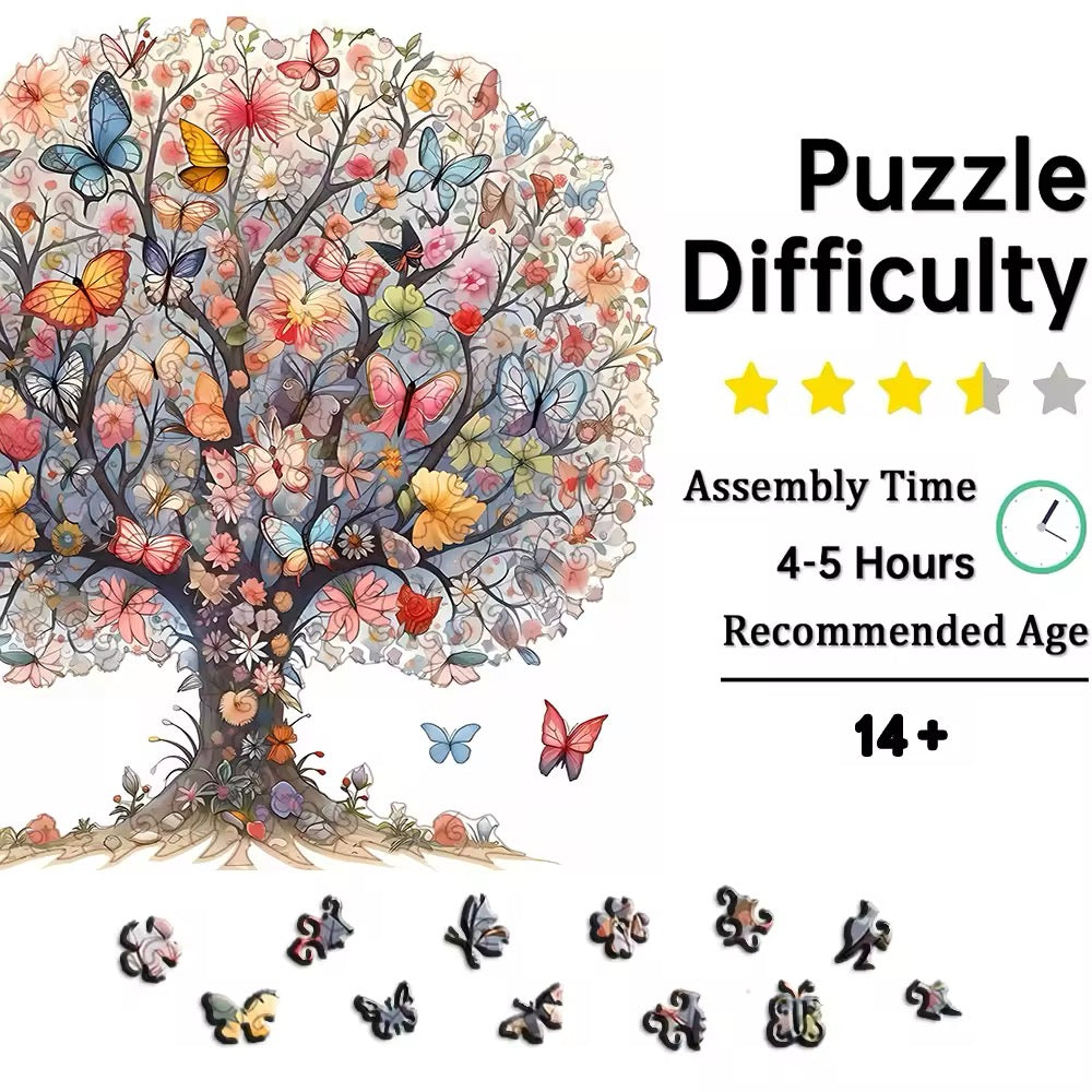 Butterfly Tree Wooden Puzzle – Whimsical Jigsaw Puzzle Gift for Puzzle Lovers