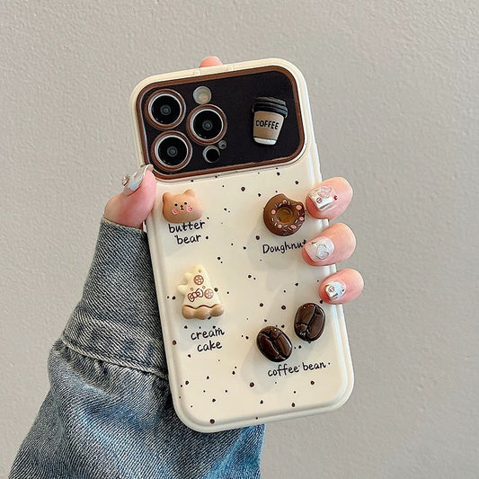 Funda protectora para teléfono con forma de taza de café y espejo incorporado