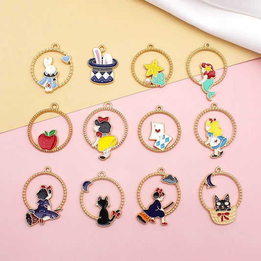 12 Pcs Alloy Enamel Cartoon Charms for DIY Jewelry Making